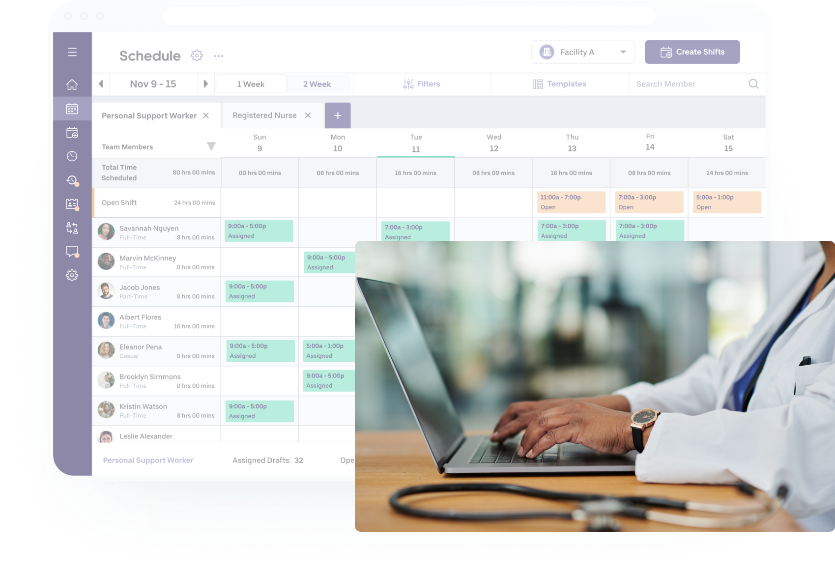 BookJane scheduling platform showing new open shift for a personal support worker