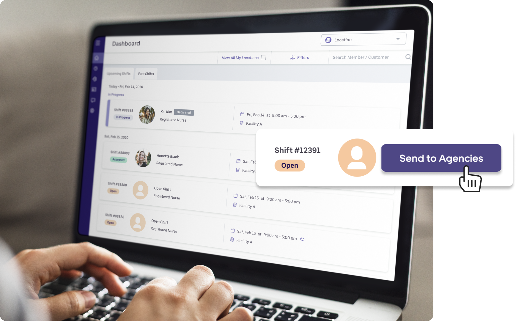 BookJane Carenetwork showing sending a an open shift to a healthcare workers to agencies