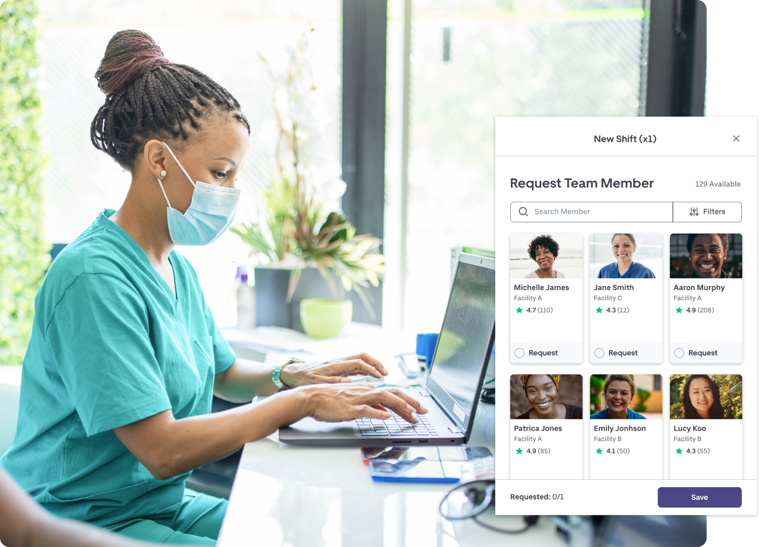 Nurse Call out Shifts via BookJane Platform with requesting a team member screen