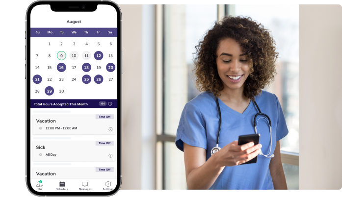 Healthcare worker checking their Time off via the BookJane app
